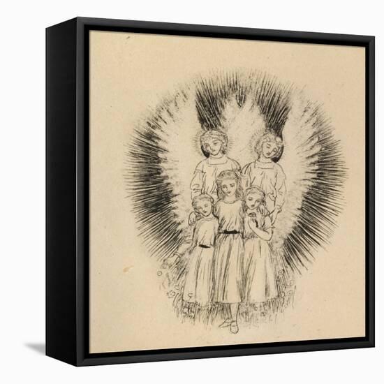 Three Little Children on the Wide Wide Earth (Pen and Black Ink on Off-White Paper)-Arthur Hughes-Framed Premier Image Canvas