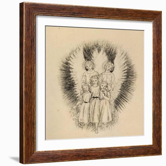 Three Little Children on the Wide Wide Earth (Pen and Black Ink on Off-White Paper)-Arthur Hughes-Framed Giclee Print