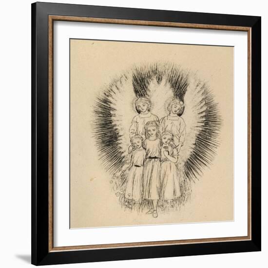 Three Little Children on the Wide Wide Earth (Pen and Black Ink on Off-White Paper)-Arthur Hughes-Framed Giclee Print