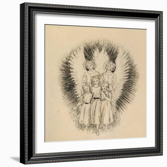 Three Little Children on the Wide Wide Earth (Pen and Black Ink on Off-White Paper)-Arthur Hughes-Framed Giclee Print
