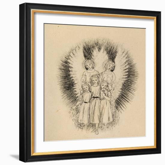 Three Little Children on the Wide Wide Earth (Pen and Black Ink on Off-White Paper)-Arthur Hughes-Framed Giclee Print