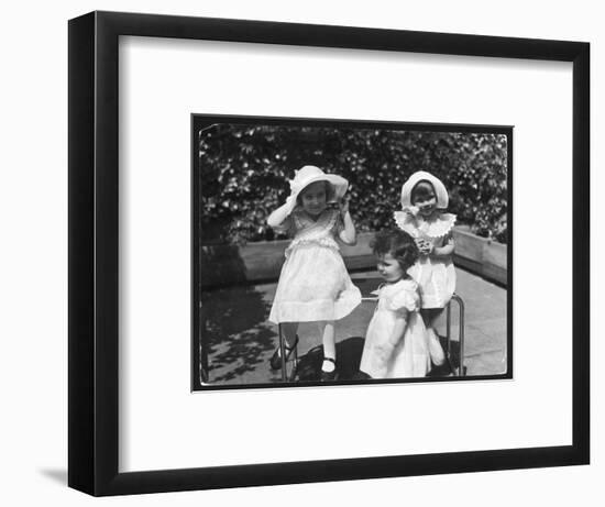 Three Little Girls in White Dresses with Matching Hats-null-Framed Art Print