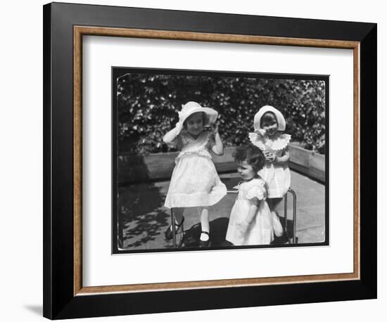 Three Little Girls in White Dresses with Matching Hats-null-Framed Art Print