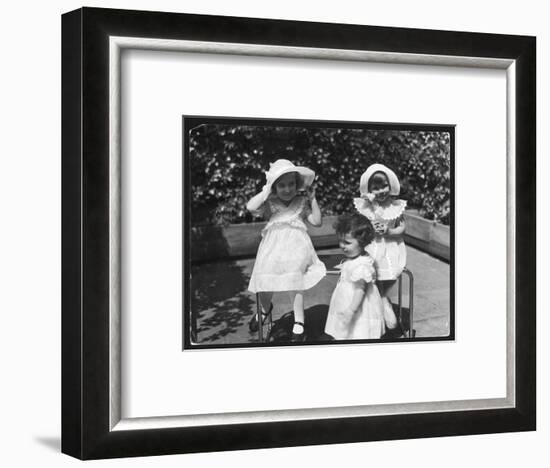 Three Little Girls in White Dresses with Matching Hats-null-Framed Art Print