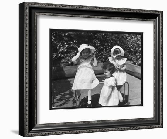 Three Little Girls in White Dresses with Matching Hats-null-Framed Art Print