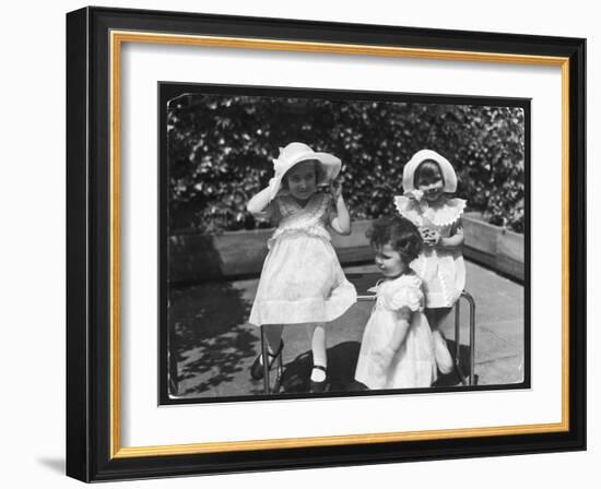 Three Little Girls in White Dresses with Matching Hats-null-Framed Art Print