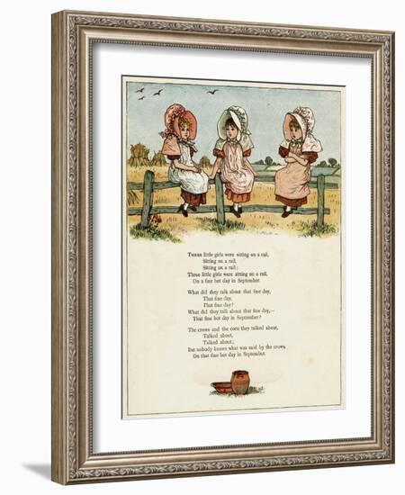 Three Little Girls Sitting on a Fence-Kate Greenaway-Framed Art Print