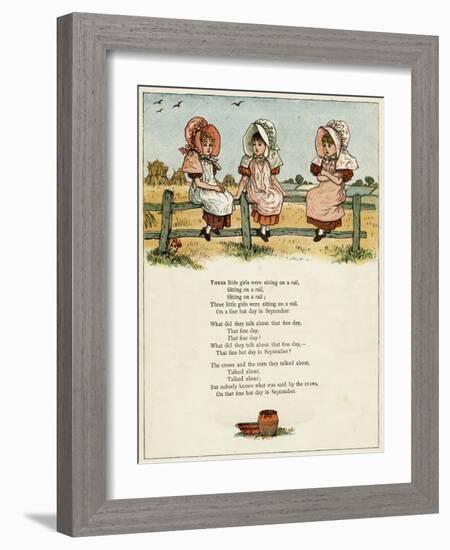 Three Little Girls Sitting on a Fence-Kate Greenaway-Framed Art Print
