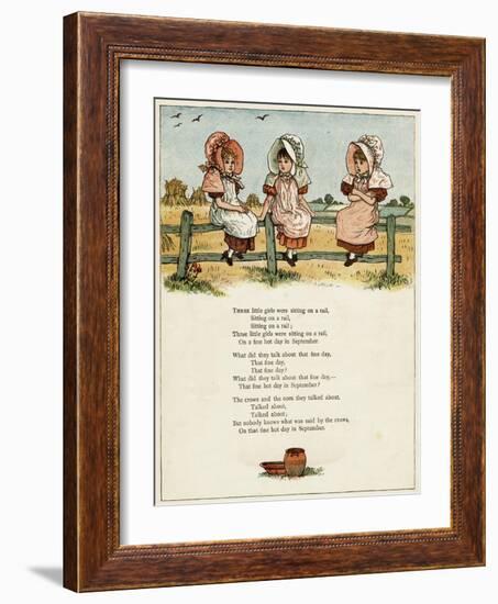 Three Little Girls Sitting on a Fence-Kate Greenaway-Framed Art Print