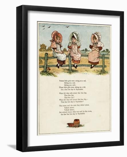 Three Little Girls Sitting on a Fence-Kate Greenaway-Framed Art Print