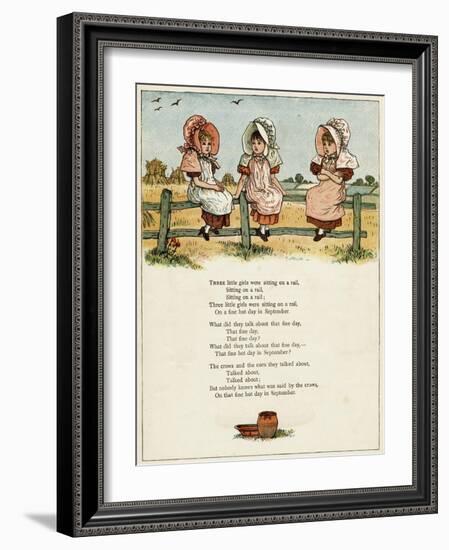 Three Little Girls Sitting on a Fence-Kate Greenaway-Framed Art Print