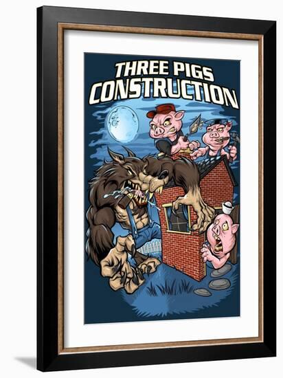 Three Little Pigs Construction-FlyLand Designs-Framed Giclee Print