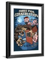 Three Little Pigs Construction-FlyLand Designs-Framed Giclee Print