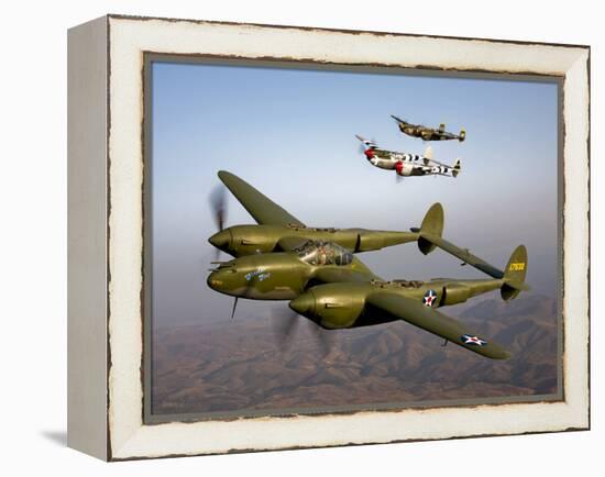 Three Lockheed P-38 Lightnings in Flight-Stocktrek Images-Framed Premier Image Canvas