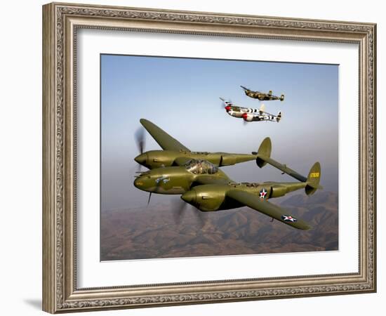 Three Lockheed P-38 Lightnings in Flight-Stocktrek Images-Framed Photographic Print