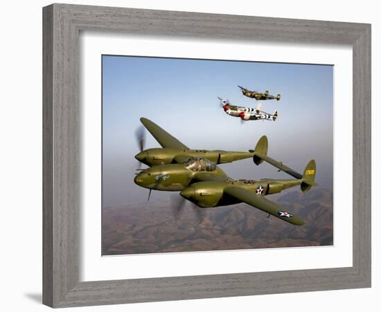 Three Lockheed P-38 Lightnings in Flight-Stocktrek Images-Framed Photographic Print