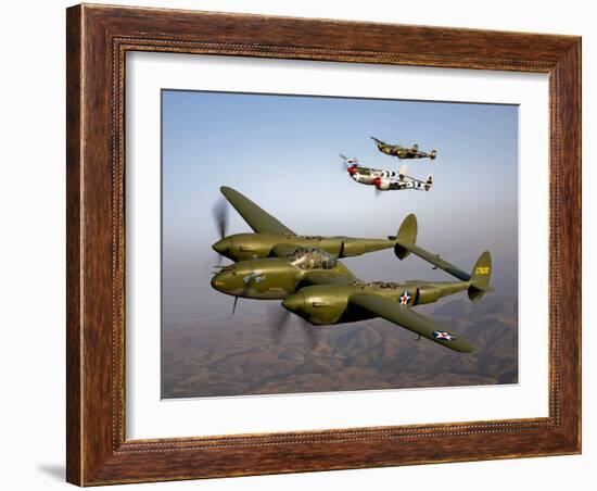 Three Lockheed P-38 Lightnings in Flight-Stocktrek Images-Framed Photographic Print