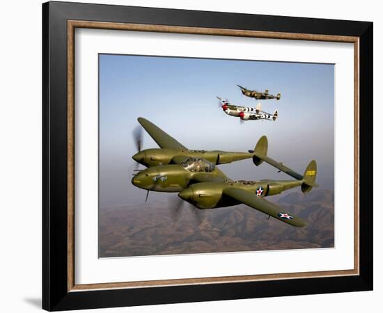 Three Lockheed P-38 Lightnings in Flight-Stocktrek Images-Framed Photographic Print