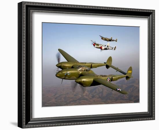 Three Lockheed P-38 Lightnings in Flight-Stocktrek Images-Framed Photographic Print