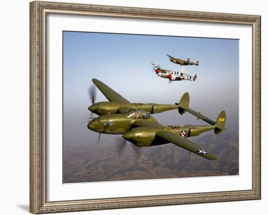 Three Lockheed P-38 Lightnings in Flight-Stocktrek Images-Framed Photographic Print