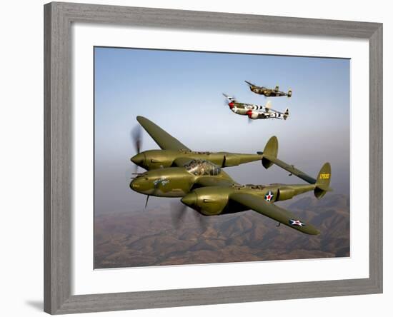 Three Lockheed P-38 Lightnings in Flight-Stocktrek Images-Framed Photographic Print