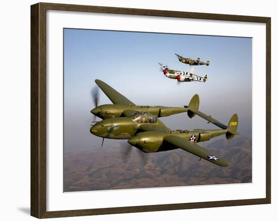 Three Lockheed P-38 Lightnings in Flight-Stocktrek Images-Framed Photographic Print