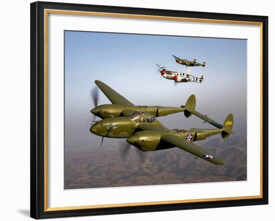 Three Lockheed P-38 Lightnings in Flight-Stocktrek Images-Framed Photographic Print