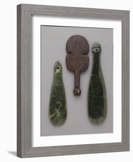 Three Maori Hand Clubs Including Two Made from Nephrite-null-Framed Giclee Print