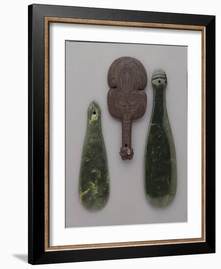 Three Maori Hand Clubs Including Two Made from Nephrite-null-Framed Giclee Print