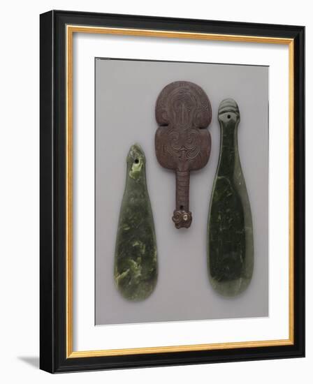 Three Maori Hand Clubs Including Two Made from Nephrite-null-Framed Giclee Print