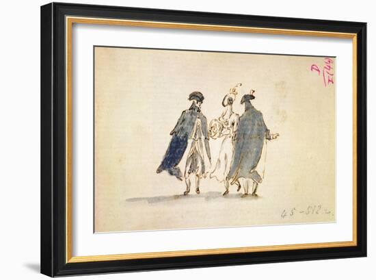 Three Masked Figures in Carnival Costume-Francesco Guardi-Framed Giclee Print