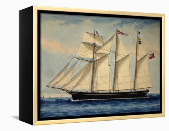 Three-Masted Barquentine Willie Glen, 1880, Watercolour by Anthony Luzzo, 19th Century-null-Framed Premier Image Canvas