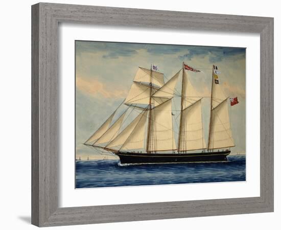 Three-Masted Barquentine Willie Glen, 1880, Watercolour by Anthony Luzzo, 19th Century-null-Framed Giclee Print