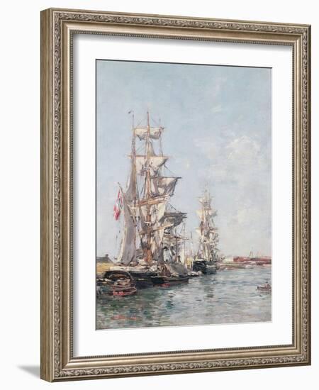 Three-Masted Boats at the Quay in Deauville Harbour, C.1888-89-Eugène Boudin-Framed Giclee Print