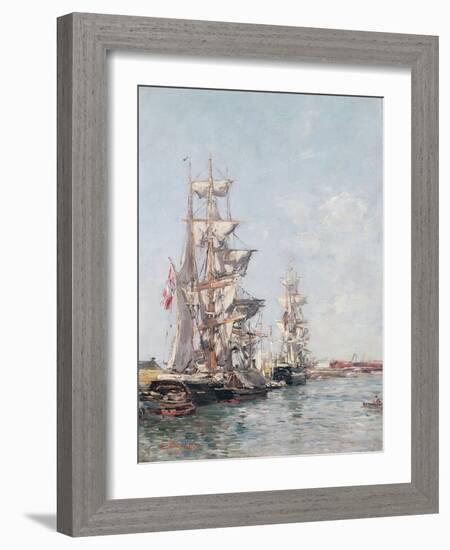 Three-Masted Boats at the Quay in Deauville Harbour, C.1888-89-Eugène Boudin-Framed Giclee Print