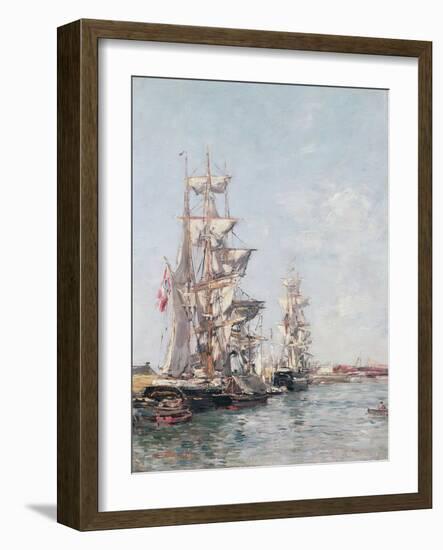 Three-Masted Boats at the Quay in Deauville Harbour, C.1888-89-Eugène Boudin-Framed Giclee Print