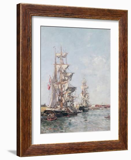 Three-Masted Boats at the Quay in Deauville Harbour, C.1888-89-Eugène Boudin-Framed Giclee Print