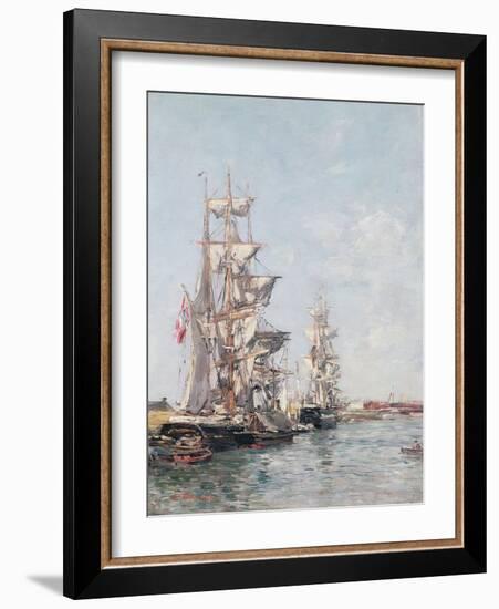 Three-Masted Boats at the Quay in Deauville Harbour, C.1888-89-Eugène Boudin-Framed Giclee Print