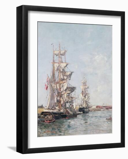 Three-Masted Boats at the Quay in Deauville Harbour, C.1888-89-Eugène Boudin-Framed Giclee Print