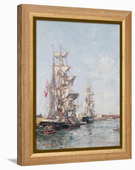 Three-Masted Boats at the Quay in Deauville Harbour, C.1888-89-Eugène Boudin-Framed Premier Image Canvas