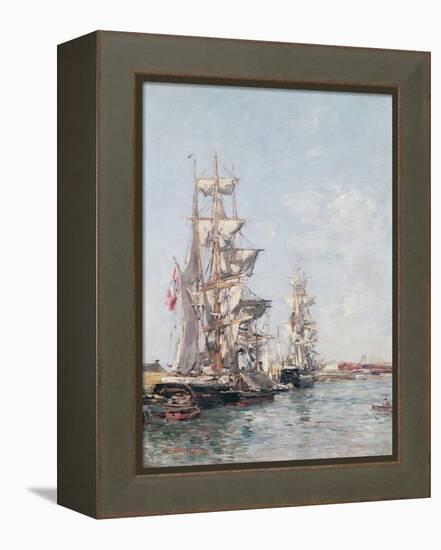 Three-Masted Boats at the Quay in Deauville Harbour, C.1888-89-Eugène Boudin-Framed Premier Image Canvas