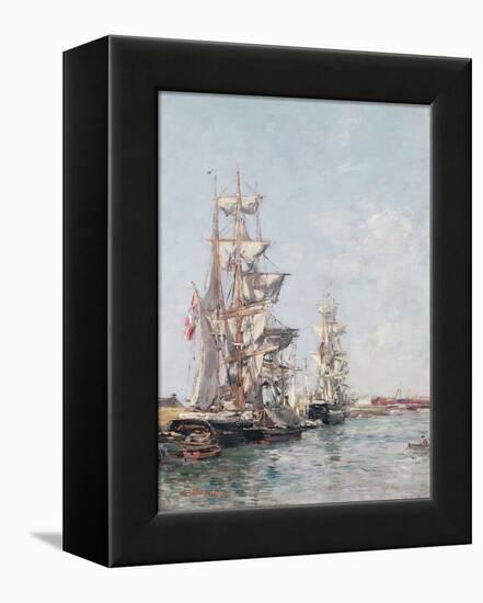 Three-Masted Boats at the Quay in Deauville Harbour, C.1888-89-Eugène Boudin-Framed Premier Image Canvas