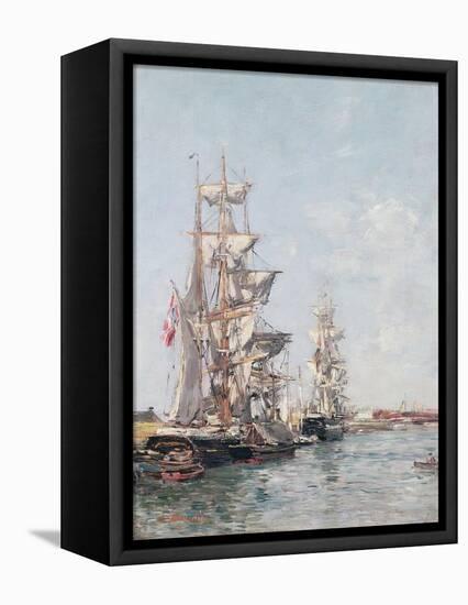 Three-Masted Boats at the Quay in Deauville Harbour, C.1888-89-Eugène Boudin-Framed Premier Image Canvas