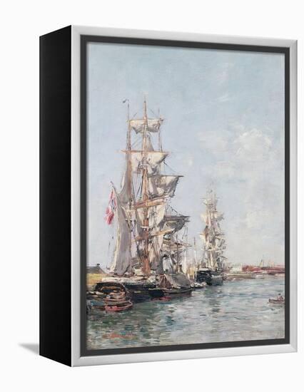 Three-Masted Boats at the Quay in Deauville Harbour, C.1888-89-Eugène Boudin-Framed Premier Image Canvas