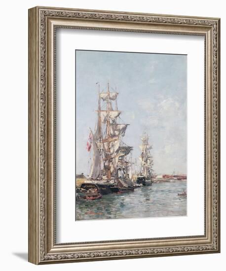 Three-Masted Boats at the Quay in Deauville Harbour, C.1888-89-Eugène Boudin-Framed Giclee Print