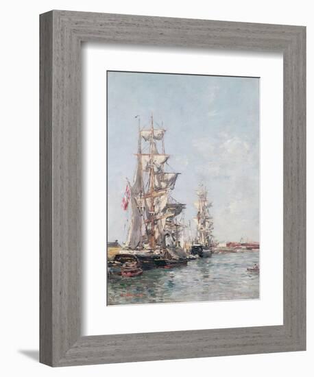 Three-Masted Boats at the Quay in Deauville Harbour, C.1888-89-Eugène Boudin-Framed Giclee Print