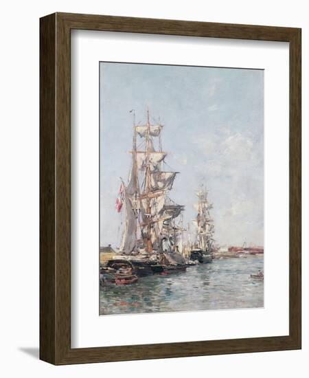 Three-Masted Boats at the Quay in Deauville Harbour, C.1888-89-Eugène Boudin-Framed Giclee Print