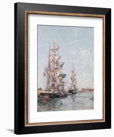 Three-Masted Boats at the Quay in Deauville Harbour, C.1888-89-Eugène Boudin-Framed Giclee Print