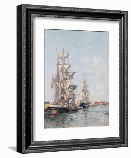 Three-Masted Boats at the Quay in Deauville Harbour, C.1888-89-Eugène Boudin-Framed Giclee Print