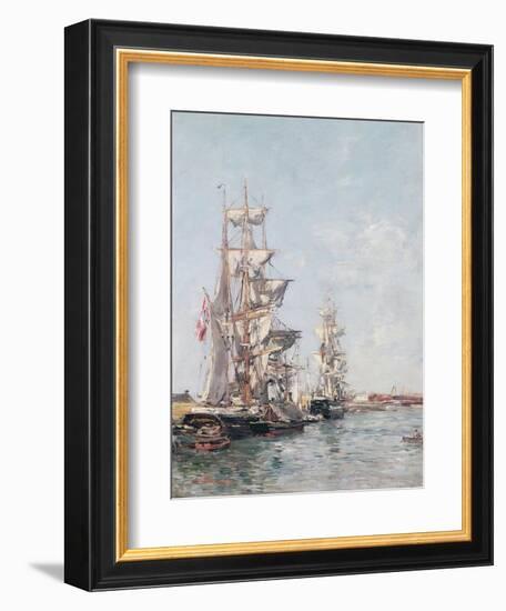 Three-Masted Boats at the Quay in Deauville Harbour, C.1888-89-Eugène Boudin-Framed Giclee Print